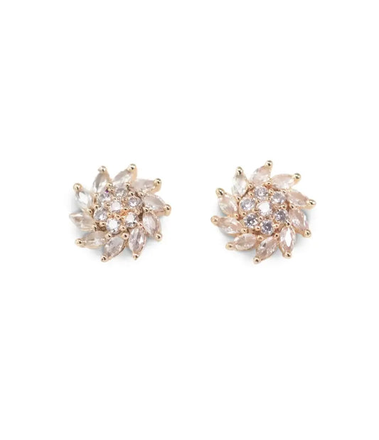 White Floral Cluster Rose Gold Stud Earrings
