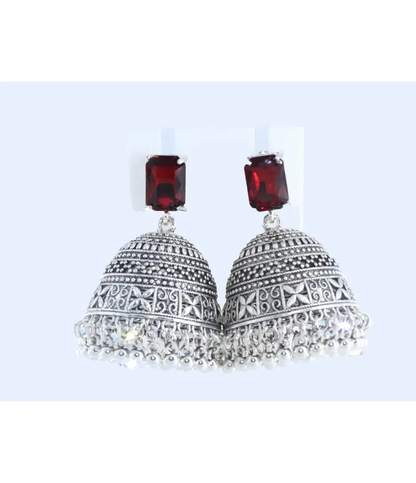Royal Midnight Jhumka with Deep Red Stones