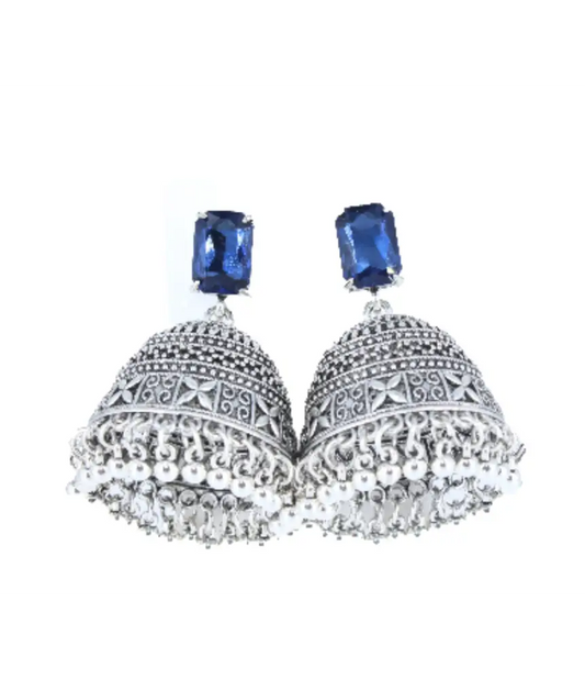 Royal Midnight Jhumka with Deep Blue Stones