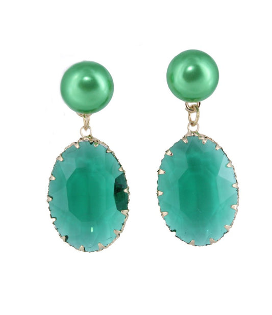 Emerald Elegance Pearl Drop Earrings