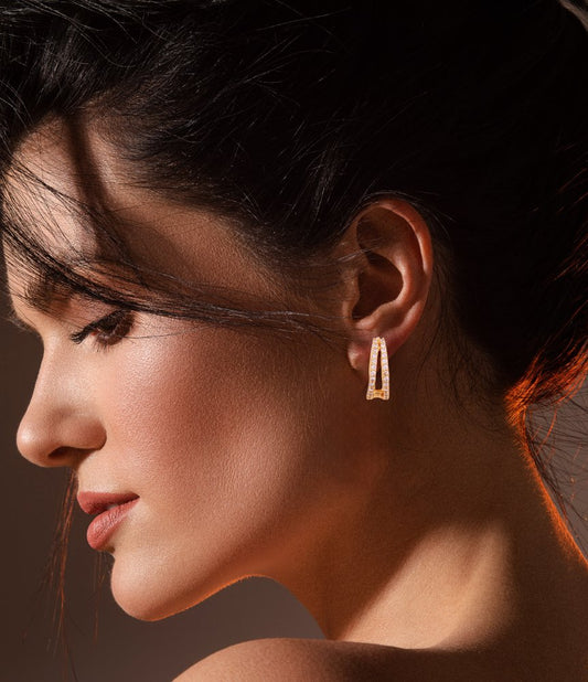 Dazzling Gold-Tone Double Row Crystal Huggie Earrings