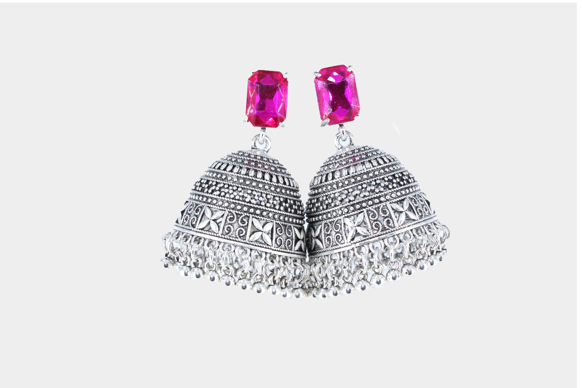 Royal Midnight Jhumka with Deep Pink Stones - Amulya Gems