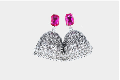 Royal Midnight Jhumka with Deep Pink Stones - Amulya Gems