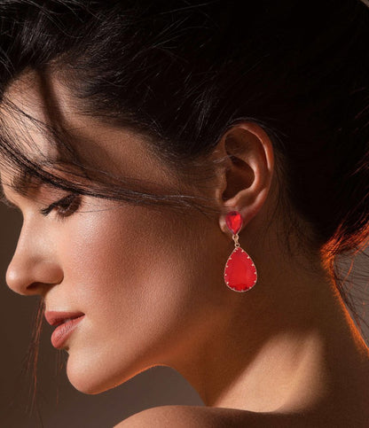 Rose Gold Plated Red Crystal Drop Earrings