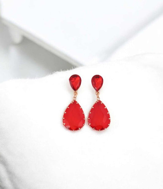 Rose Gold Plated Red Crystal Drop Earrings