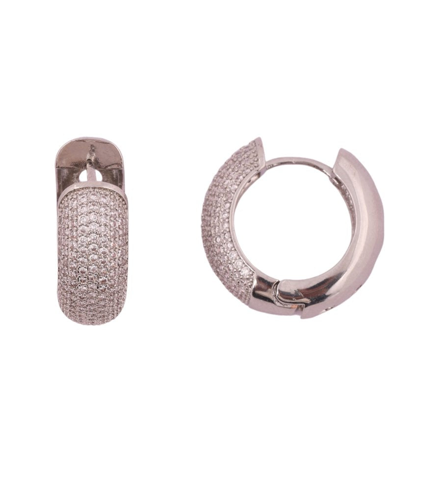Sparkling Pave Hoop Earrings in White Gold