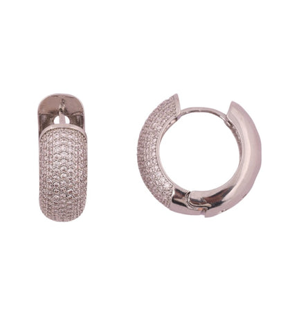 Sparkling Pave Hoop Earrings in White Gold