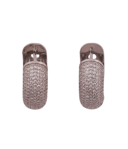 Sparkling Pave Hoop Earrings in White Gold