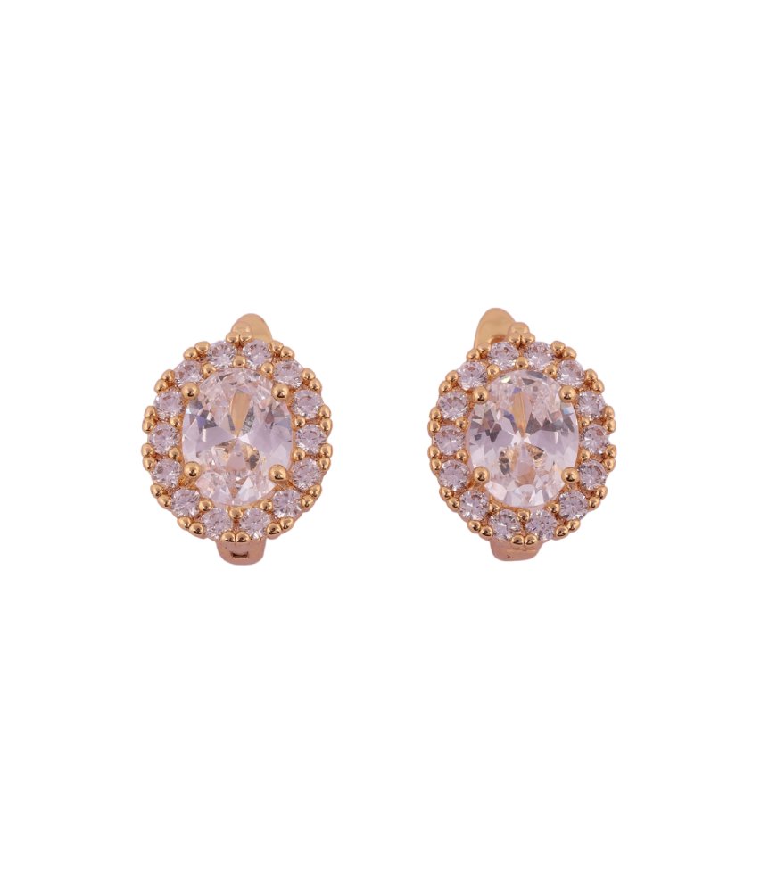 Gold-Tone Oval Halo Stud Earrings with Sparkling Crystal Center