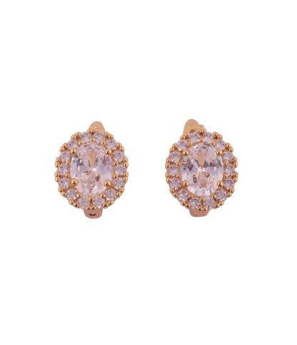 Gold-Tone Oval Halo Stud Earrings with Sparkling Crystal Center