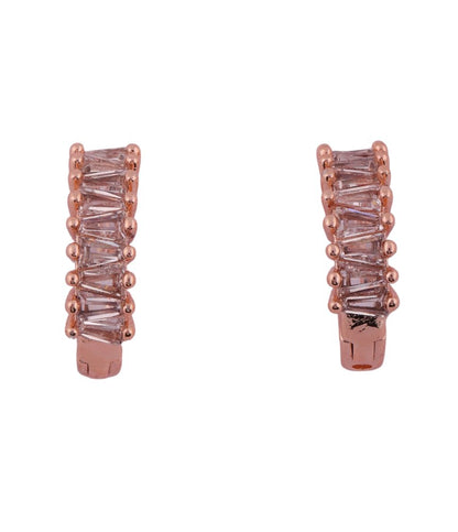 Sleek Rose Gold Baguette Crystal Stud Earrings