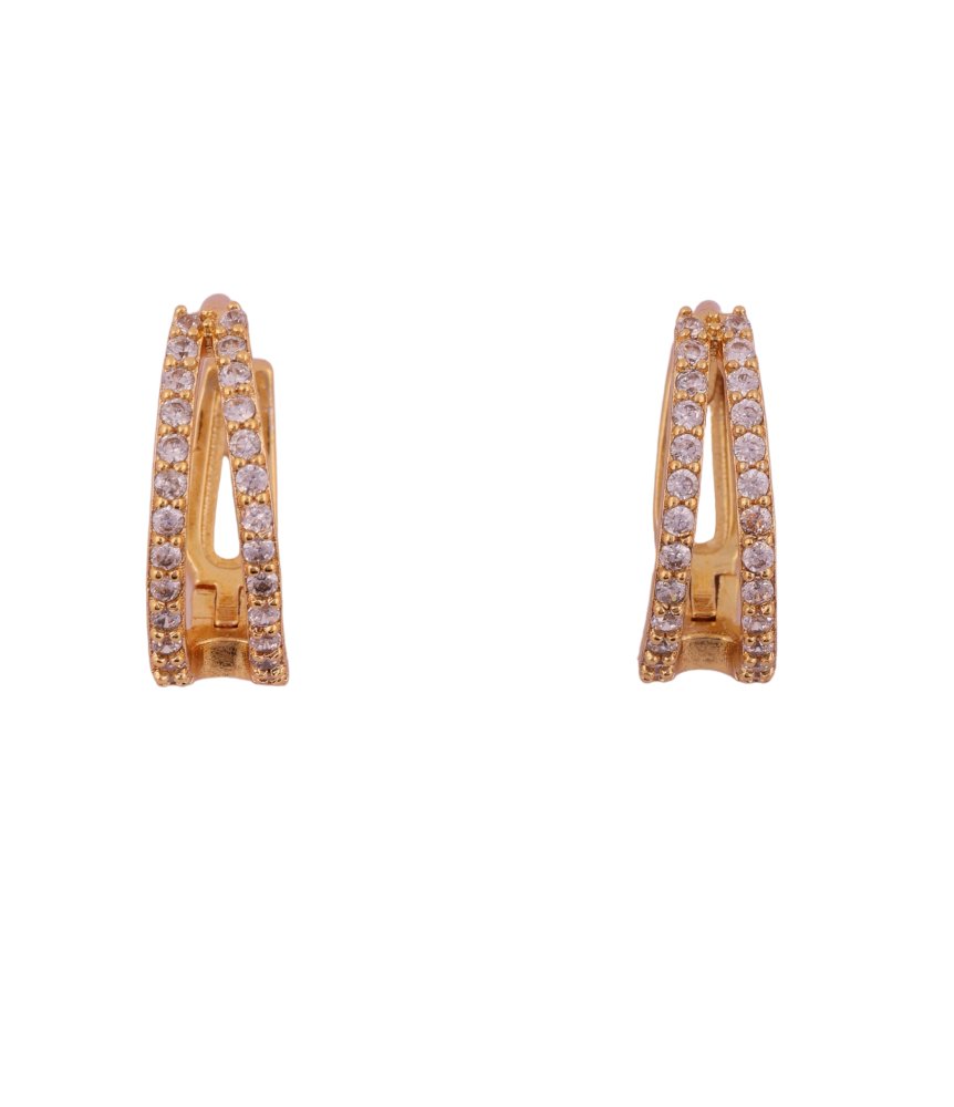 Dazzling Gold-Tone Double Row Crystal Huggie Earrings