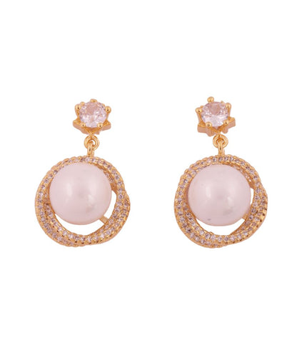 Elegant Pearl & Zircon Halo Drop Earrings