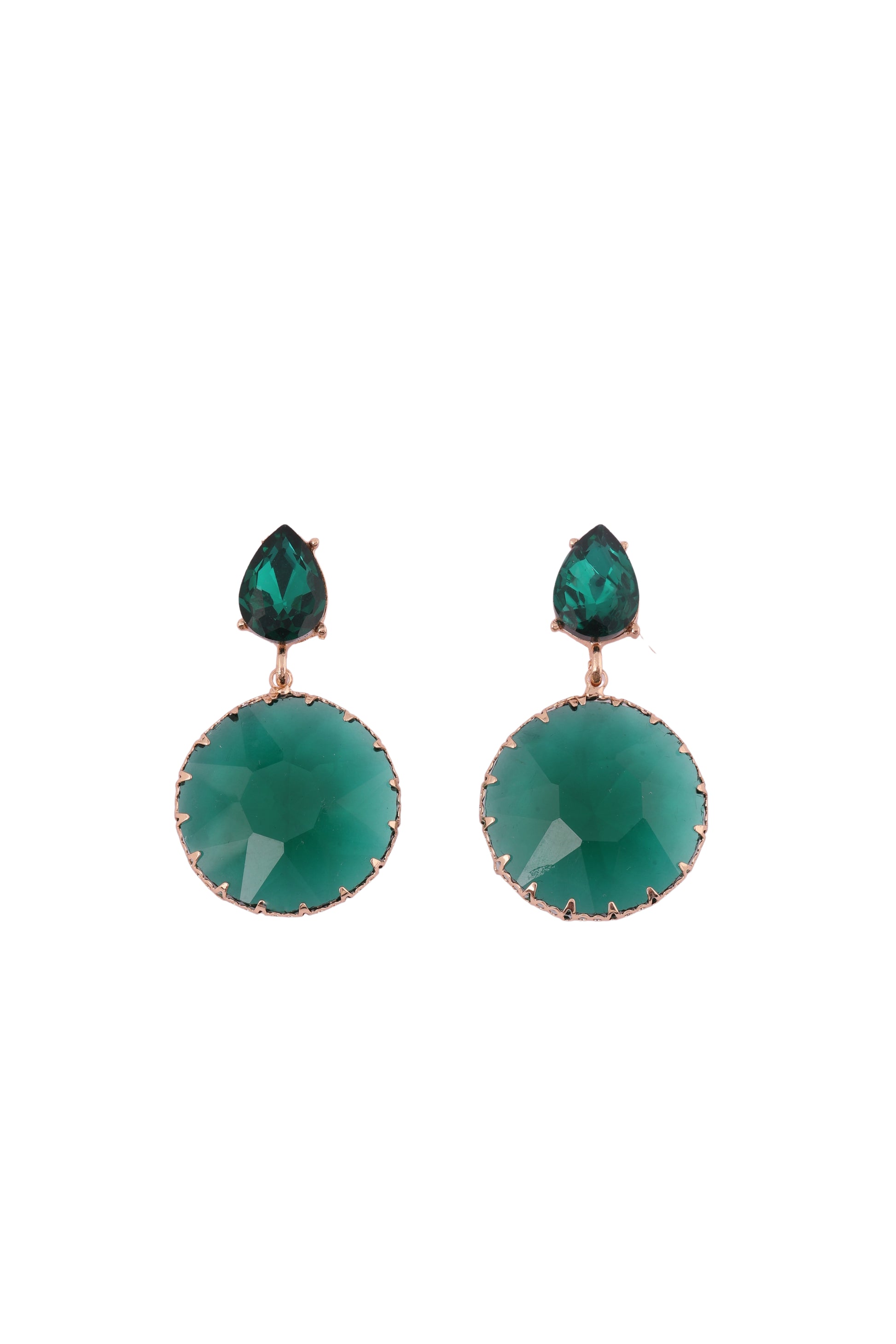 Emerald Green Teardrop and Round Drop Earrings - Amulya Gems