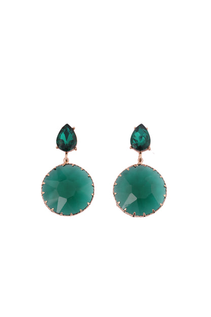 Emerald Green Teardrop and Round Drop Earrings - Amulya Gems