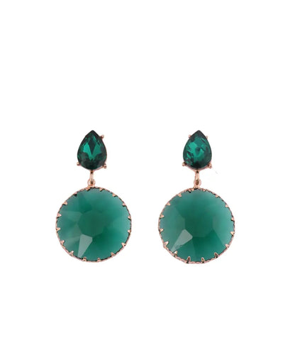 Emerald Green Teardrop and Round Drop Earrings
