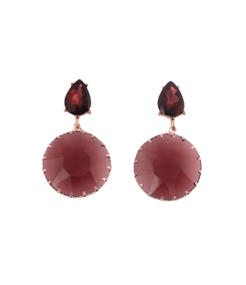 Garnet Red Teardrop and Round Drop Earrings