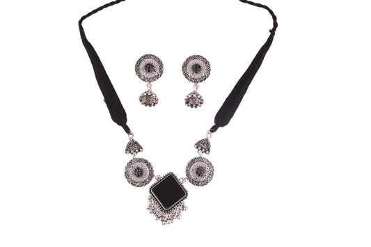 Black Thread Tribal Oxidised Necklace Set