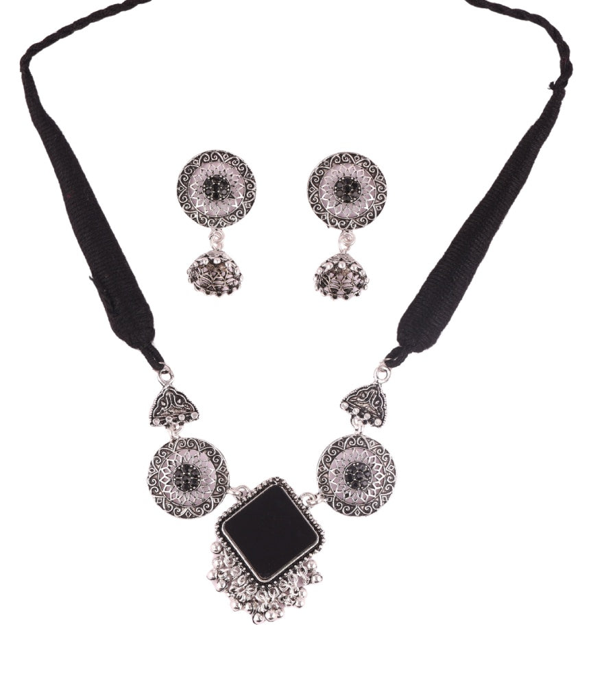 Black Thread Tribal Oxidised Necklace Set