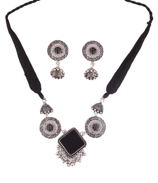 Black Thread Tribal Oxidised Necklace Set
