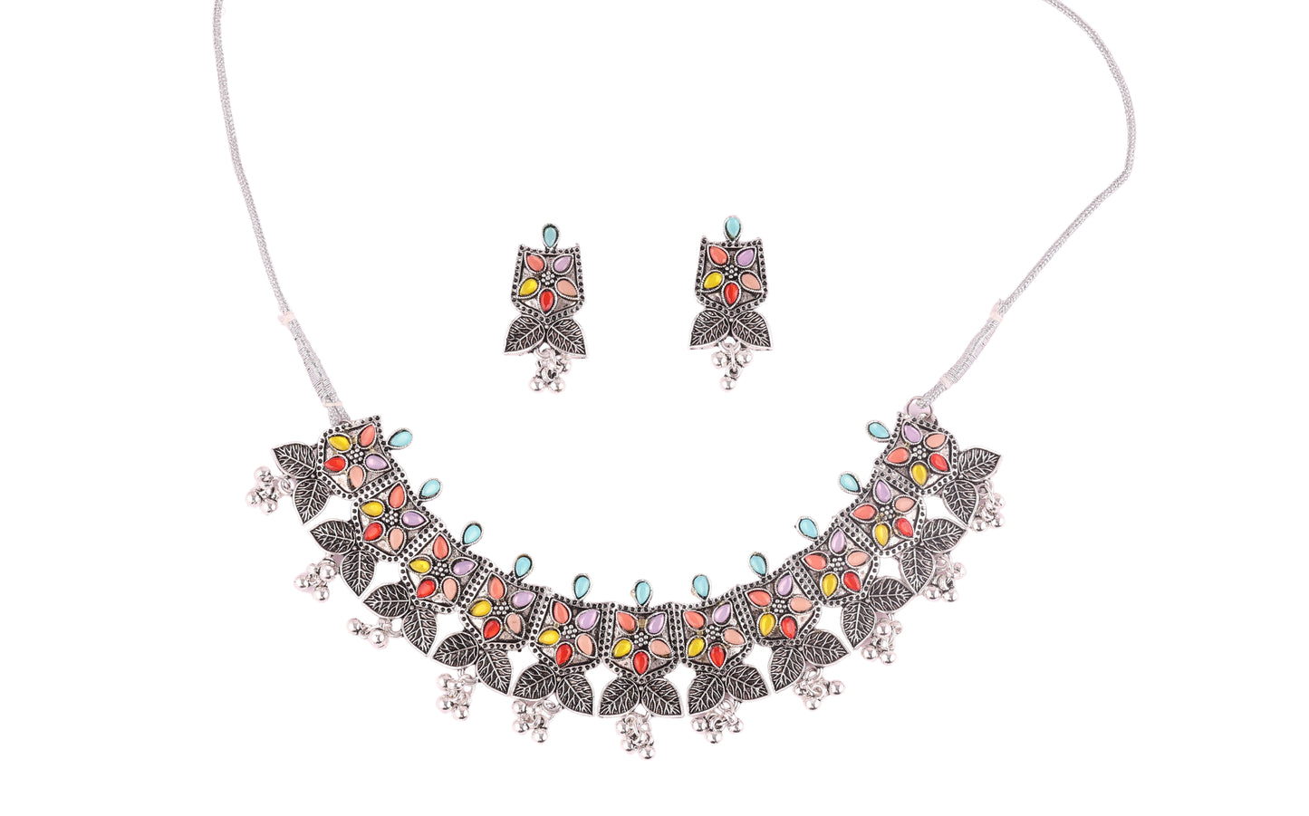 Color Pop Tribal Oxidised Necklace Set