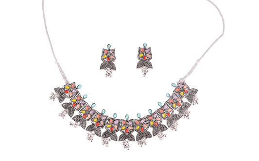 Color Pop Tribal Oxidised Necklace Set