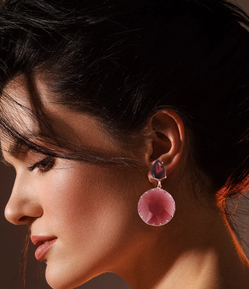 Garnet Red Teardrop and Round Drop Earrings
