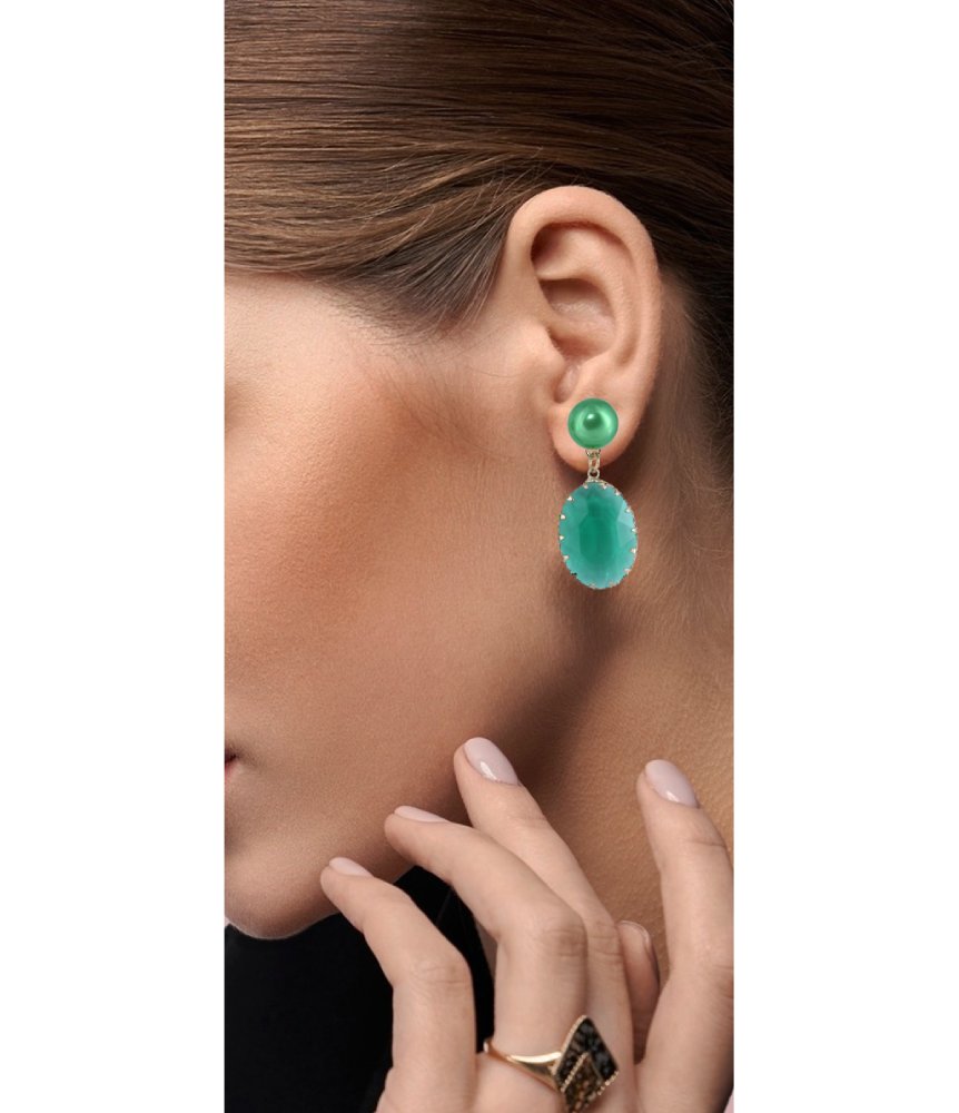 Emerald Elegance Pearl Drop Earrings