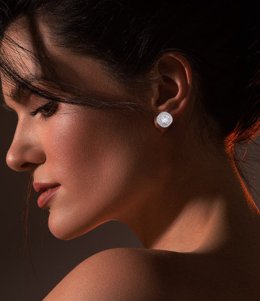 Sparkling Zircon Halo Stud Earrings