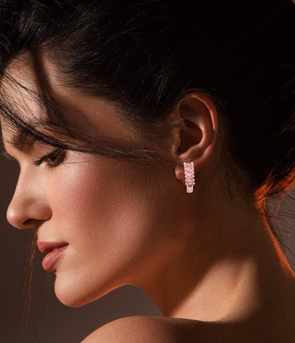 Sleek Rose Gold Baguette Crystal Stud Earrings