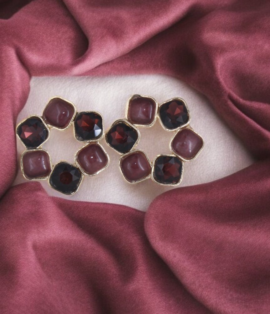 RedMaroon Radiance Stud Earrings