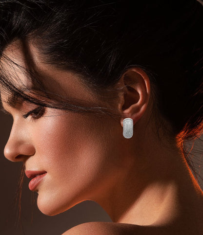 Sparkling Pave Hoop Earrings in White Gold