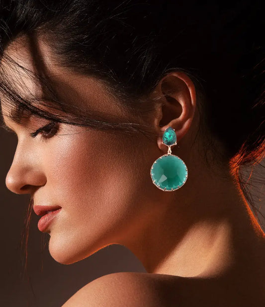 Emerald Green Teardrop and Round Drop Earrings
