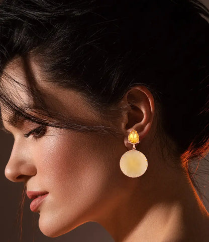 Sunny Yellow Statement Drop Earrings with Teardrop Top