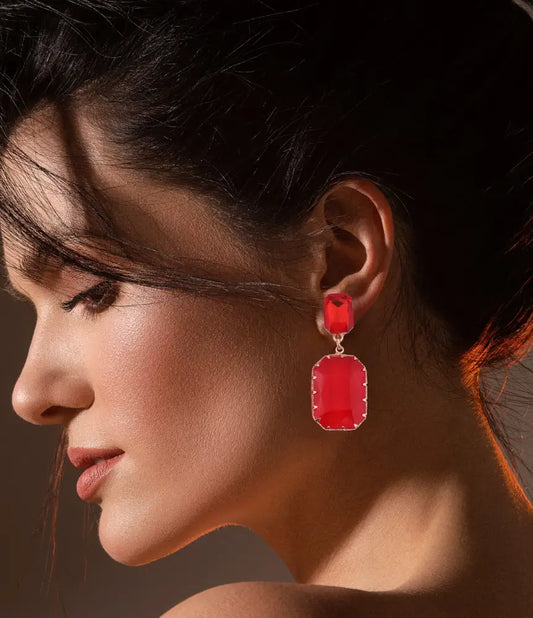 Bold Red Crystal Drop Earrings