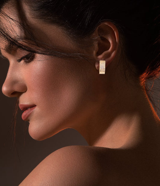 Classic Gold-Plated Diamond Studded Hoop Earrings