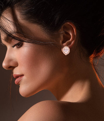 Gold-Tone Oval Halo Stud Earrings with Sparkling Crystal Center