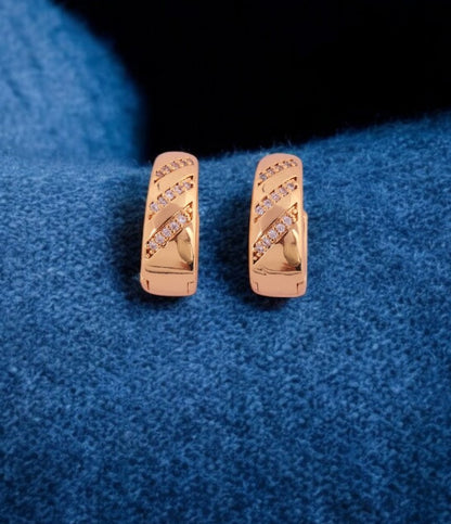 Sleek Gold-Plated Earrings with Crisscross Diamond Accents