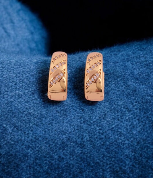 Sleek Gold-Plated Earrings with Crisscross Diamond Accents