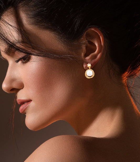 Elegant Pearl & Zircon Halo Drop Earrings