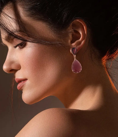Rose Gold Plated Garnet Drop Earrings
