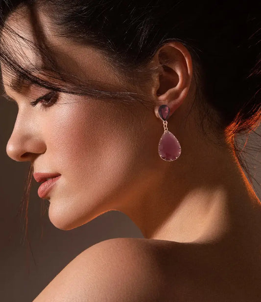 Rose Gold Plated Garnet Drop Earrings