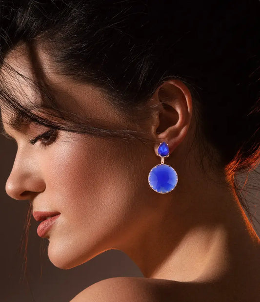 Royal Blue Statement Drop Earrings with Teardrop Accent