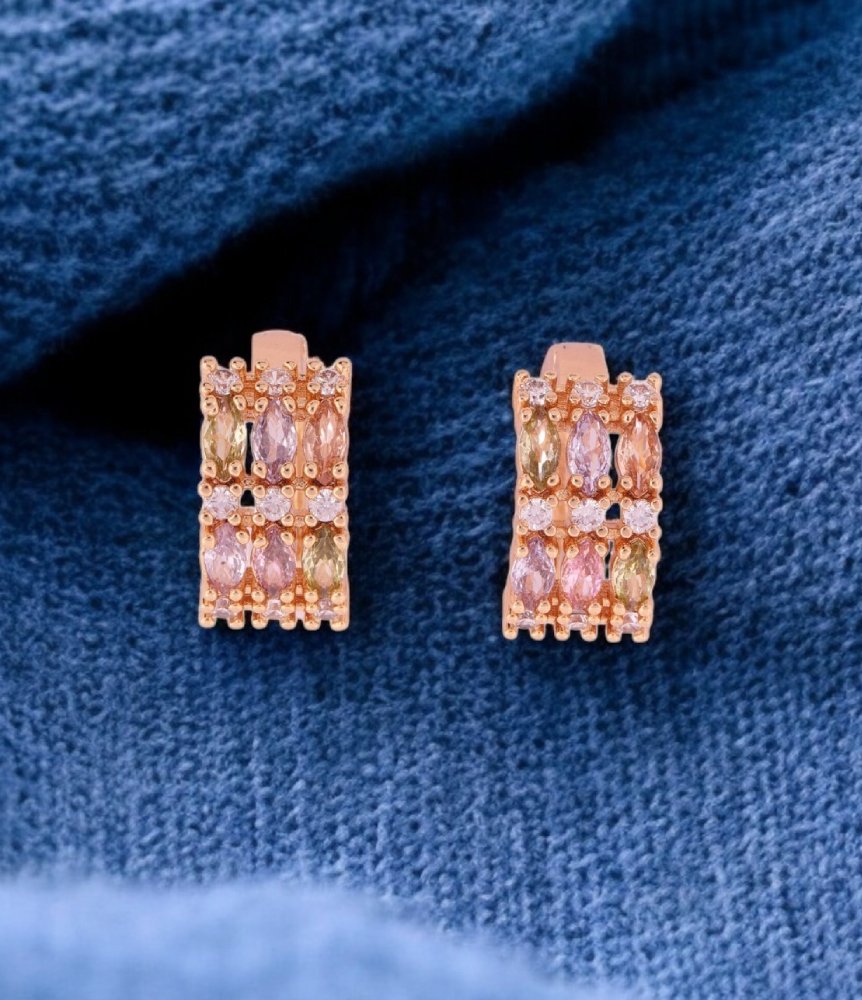 Elegant Rose Gold Multicolor Gemstone Earrings