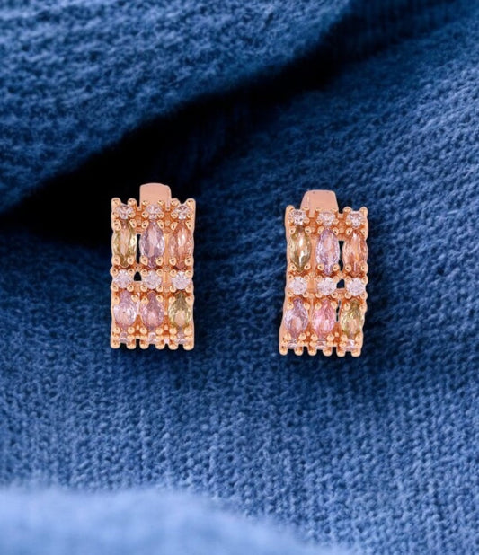 Elegant Rose Gold Multicolor Gemstone Earrings