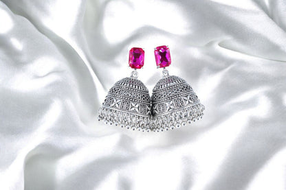 Royal Midnight Jhumka with Deep Pink Stones - Amulya Gems