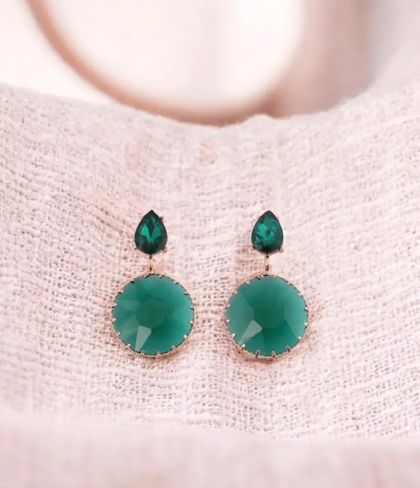Emerald Green Teardrop and Round Drop Earrings