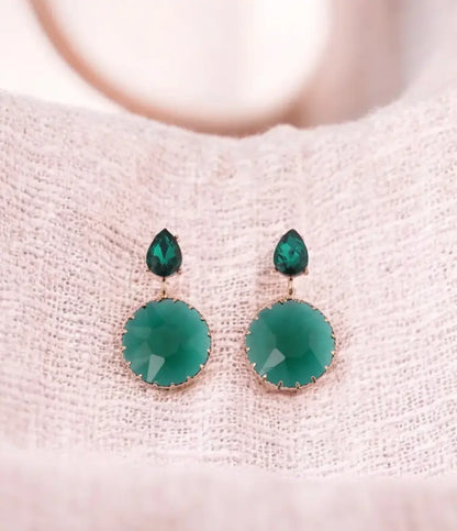 Emerald Green Teardrop and Round Drop Earrings