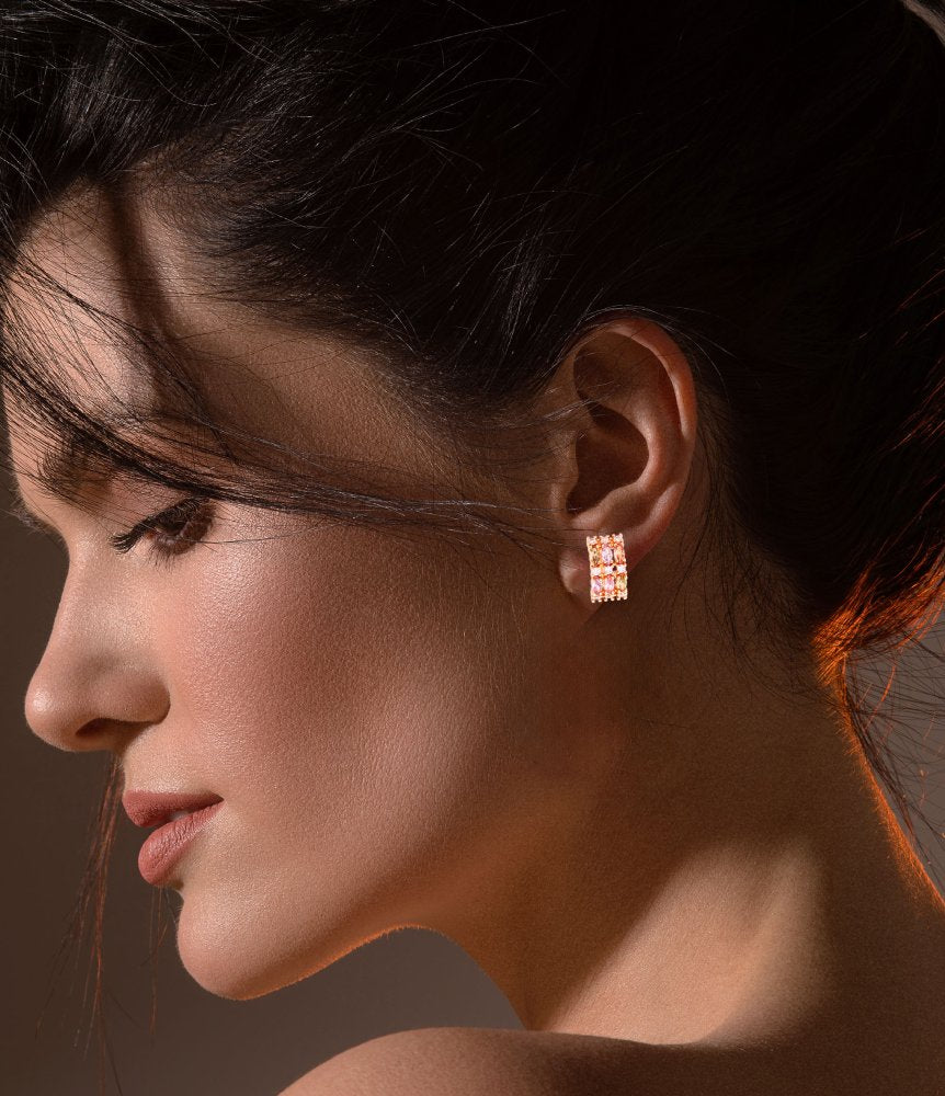 Elegant Rose Gold Multicolor Gemstone Earrings