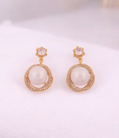 Elegant Pearl & Zircon Halo Drop Earrings